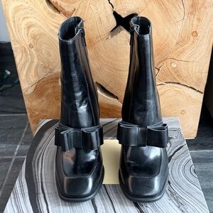 Jeffrey Campbell Black Leather Boots with Bow Details